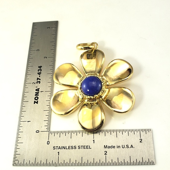 18 Karat Yellow Gold and Lapis Lazuli Large Flower Pendant #18454 - Picture 6 of 7